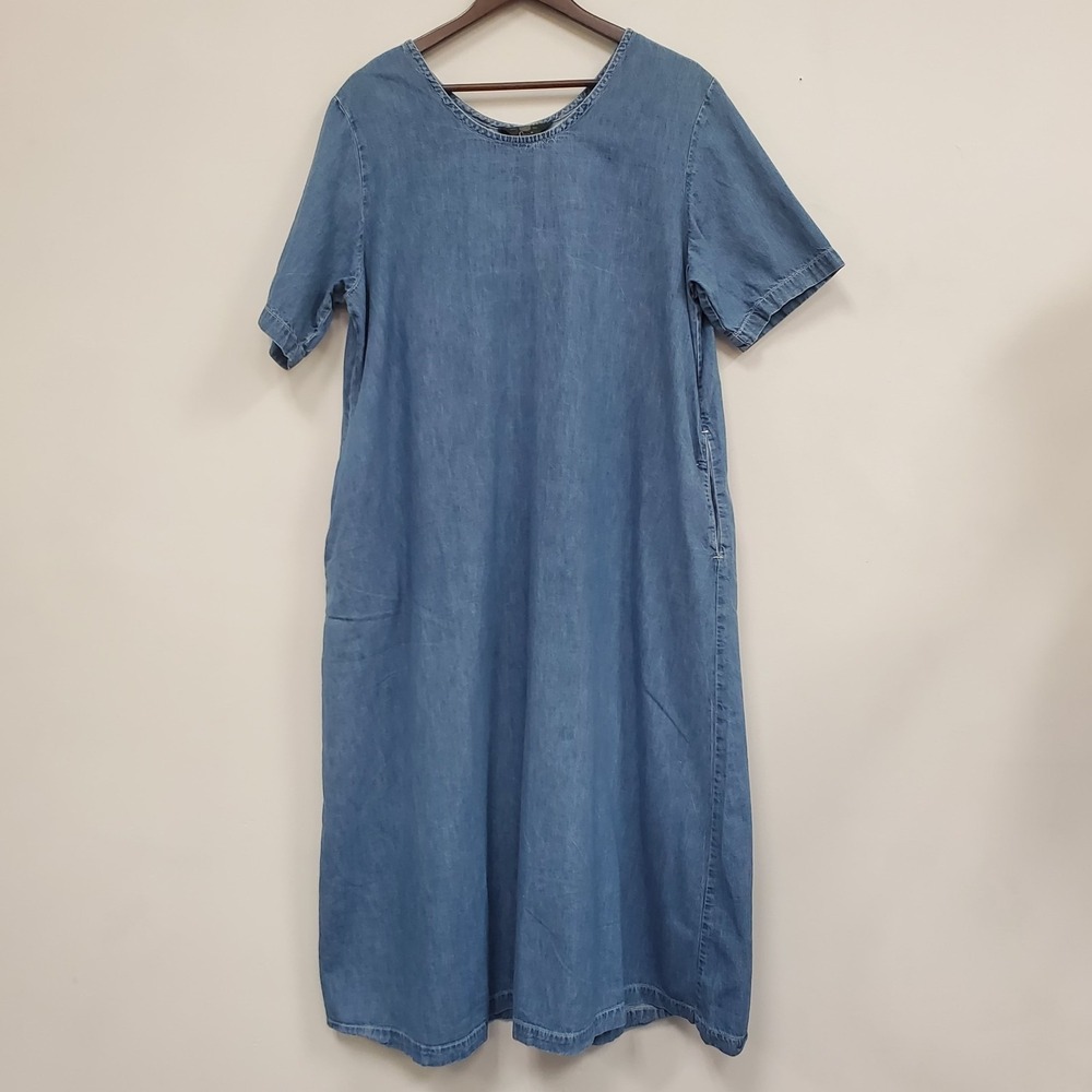 Vintage Orvis Womens Denim Oversized Maxi Dress Size L Modest Country Teacher